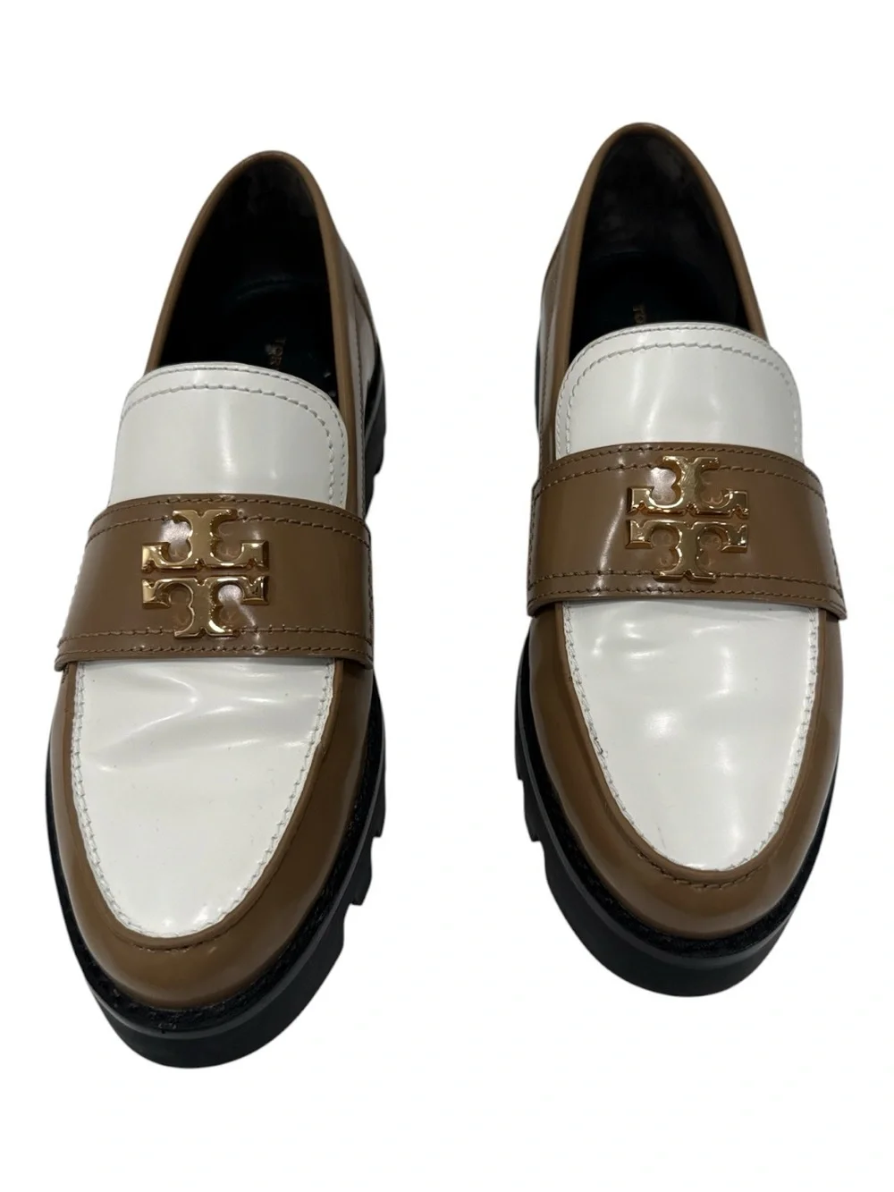 Tory Burch-Inspired White and Brown Lug Sole Loafers size 6 M